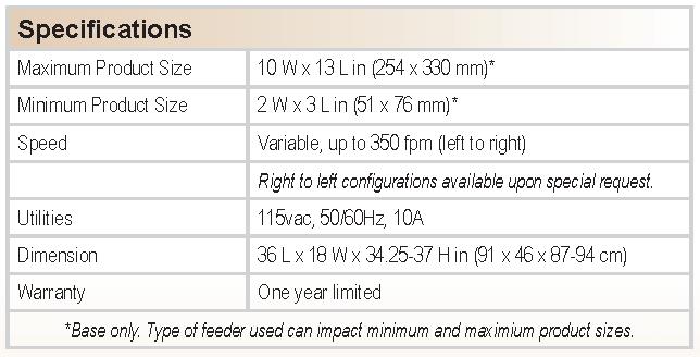 Streamfeeder Vacuum Transport Conveyors Compact Mail Table Specifications